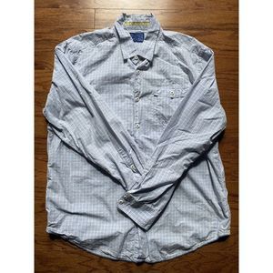 Tommy Bahama Denim Blue Brown White Striped Long‎ Sleeved Button Down